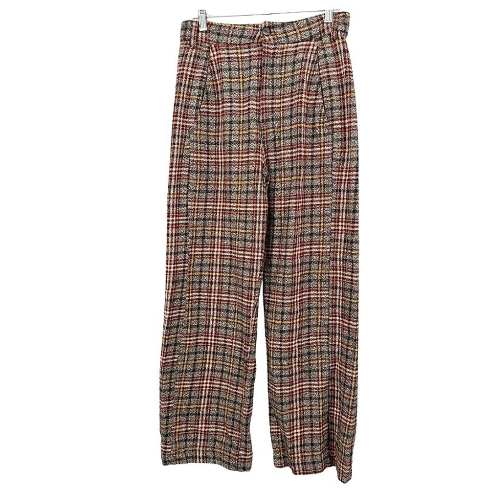 Free People Plaid Tweed High Rise Wide Leg Trousers Boho Academia Retro Preppy 6